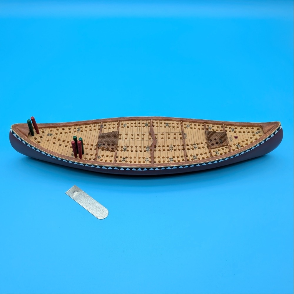 Outside Inside Gifts Canoe Cribbage Board Hand Painted Resin 14"